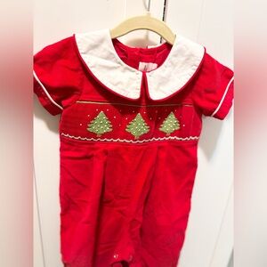 Boys Smocked Christmas Jonjon with Green Tree Embroidery